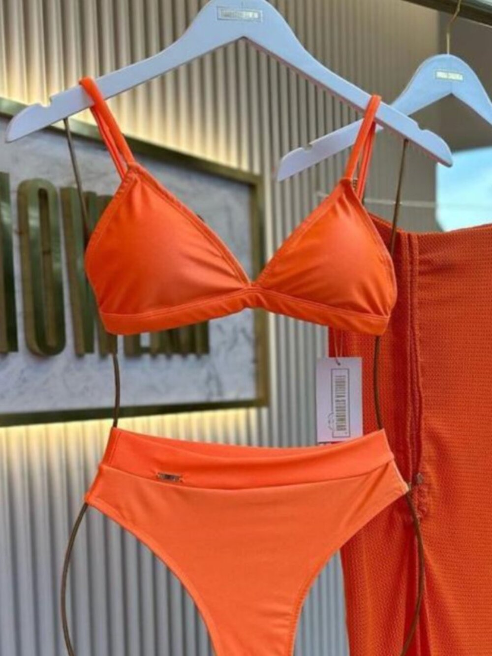 Orange High-Waisted Brazilian Triangle Bikini Set